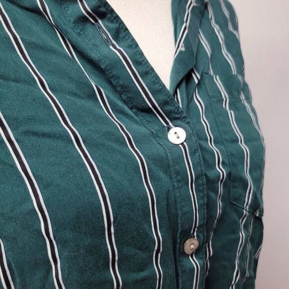 Madewell Stripe Shirt Button Down Green Soft Long Sleeve Top Womens Small Pocket - Picture 3 of 10